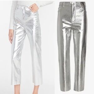 Express NWT Faux Leather Silver Straight Cropped Metallic Silver Pant 00